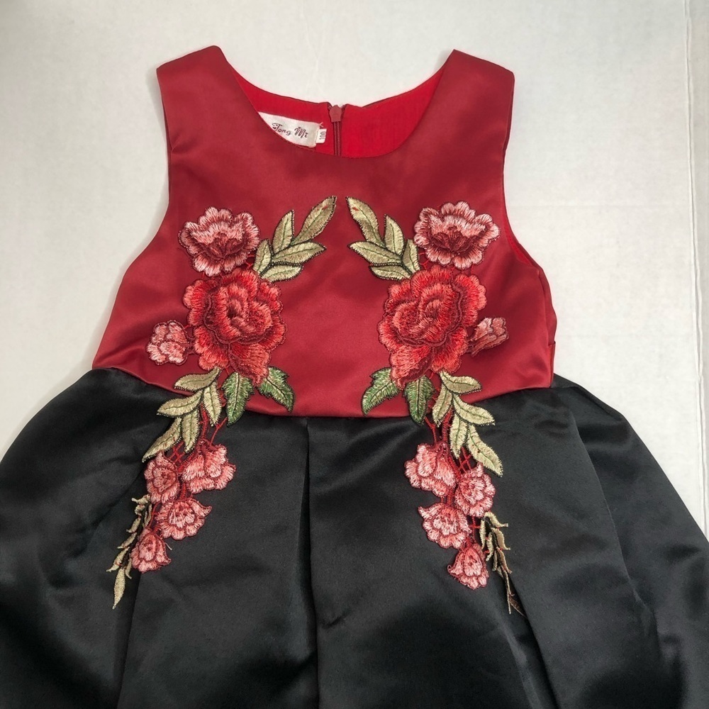 Toddler girl black and red embroidery sleeveless dress size 4 - Picture 2 of 8